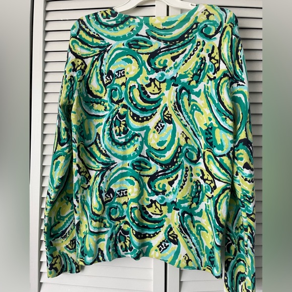 New Merona Large Blue/Green Paisley V-Neck Long Sleeve Button Up Cardigan - Picture 3 of 6